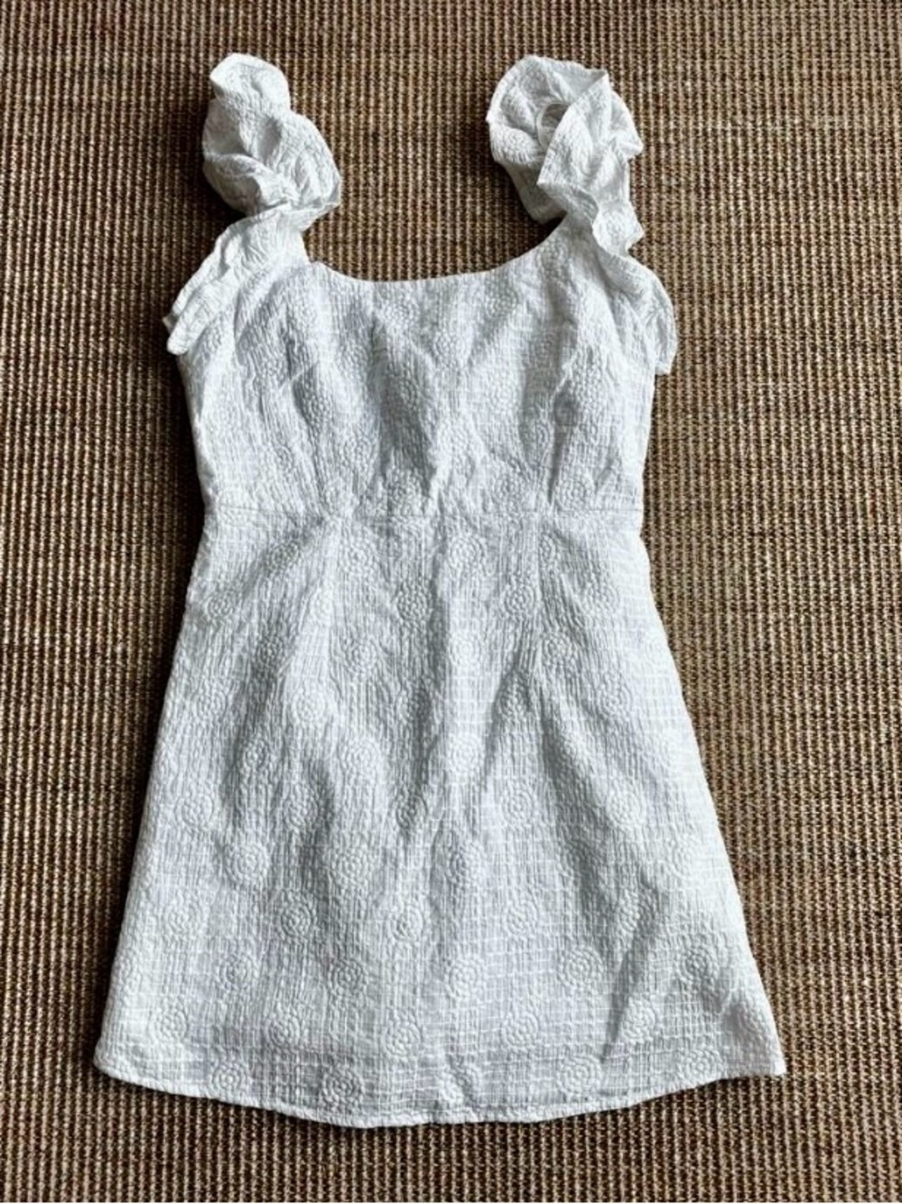 Selfie Leslie White Textured Midi Dress with Ruffled Straps